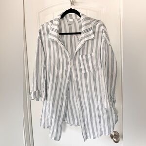 Kona Sol Beach Cover Up Women's XL Roll Tab Sleeve Button Up Collared Shirt